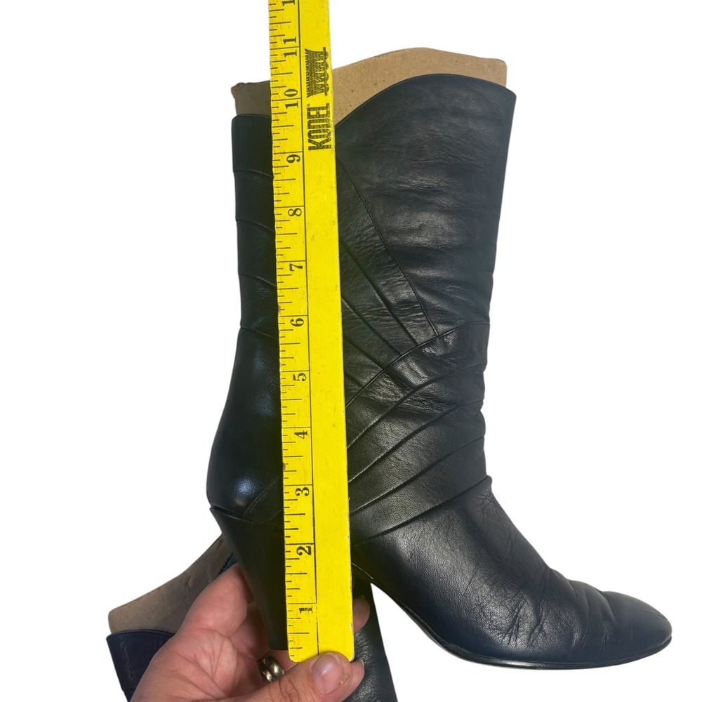 Gloria Vanderbilt VTG 5 Navy Blue Leather Pleated Kitten Heel Boot Pointed Toe - Picture 12 of 16